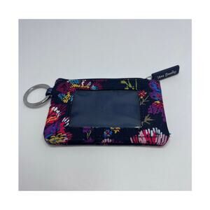 Vera Bradley Zip ID Case / Coin Purse Keychain Midnight Wildflower